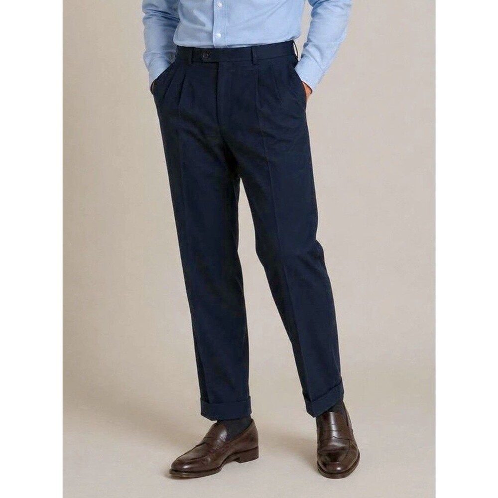 NWT Ralph Lauren Pleated Cuffed Machine Washable Dress Pants Navy Blue Men 38x32